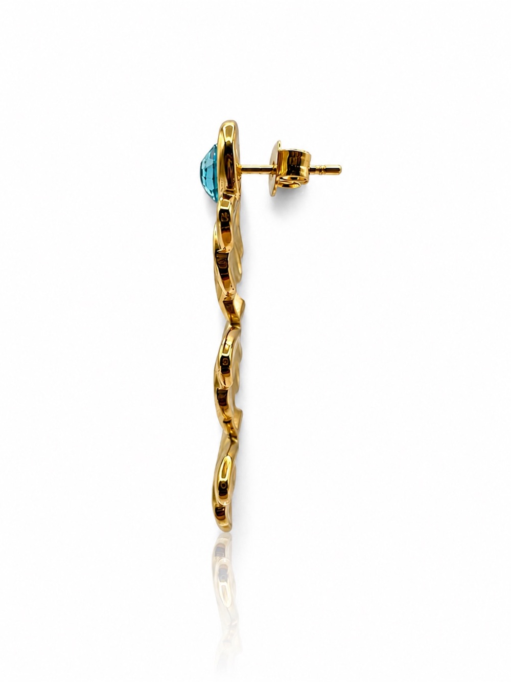 Gold Drop Earrings with Teal Crystal Accent - Picture 2 of 3